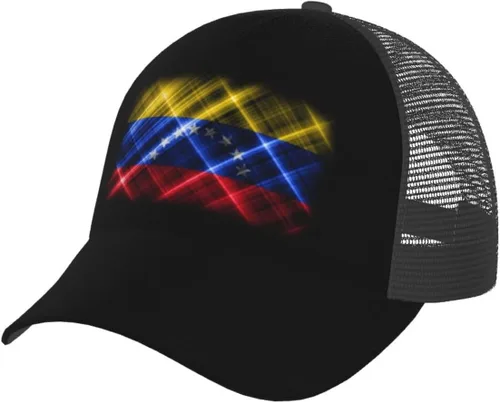 Vista 7 de Gorra de béisbol de malla personalizada con bandera de Venezuela, gorra de camionero de tela de sarga de poliéster, elegante protector solar