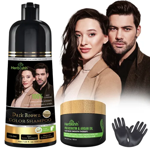 Vista 10 de Herbishh Champú Color Cabello Negro 6.8 fl oz+ Aceite Cabello 1 fl oz+ Aceite de argán y negro