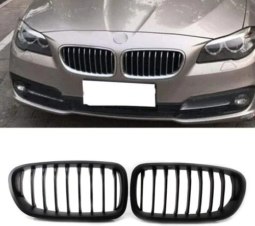 Vista 2 de Zhisheng - Parrilla delantera para riñón BMW, color negro mate, línea de listón, compatible con BMW F10 F11 5 Series M5 4D Sedan / 5D Touring