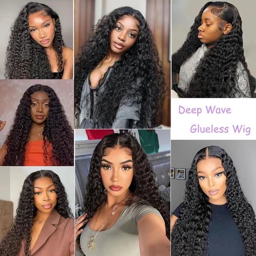 Vista 6 de Pelucas de cabello humano rizado con ondas profundas de 5 x 5 HD, sin pegamento, precortadas, con encaje frontal, para mujeres negras, color negro
