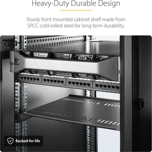 Vista 4 de StarTech.com Estante de bastidor de servidor de 1U - Bandeja universal con ventilación en voladizo para bastidor de 19" para equipos de red