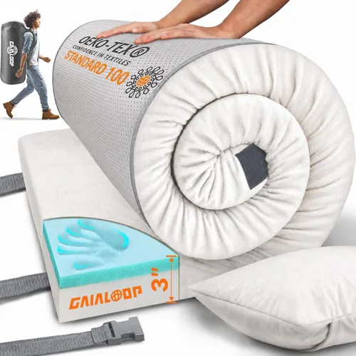 Vista 20 de GAIALOOP Colchón de Espuma Viscoelástica de 3 Pulgadas para Acampar, Almohadilla de Dormir de Doble Capa Gruesa para Coche, Tienda, Cama