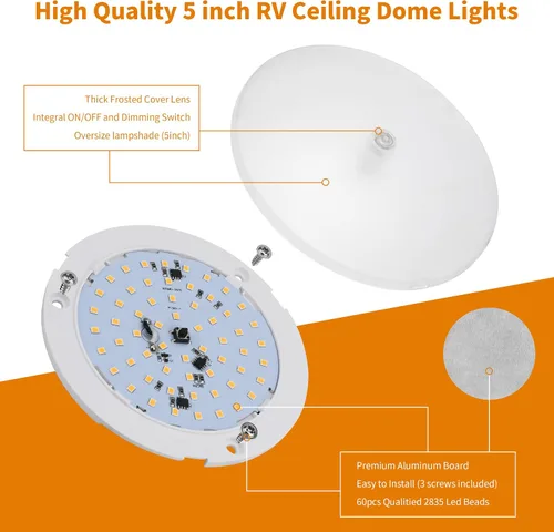 Vista 3 de RVZONE Luces interiores de caravana, luz LED de techo de 5 pulgadas, regulable, 12 voltios, luces LED de 12 V, luces de disco RV de 4.5 W, luz