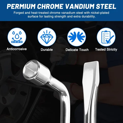 Vista 3 de Llave de tuerca de hierro para neumáticos de 19 mm: Llave de tuerca de lengüeta tipo L con casquillo hexagonal y barra de neumático, herramienta