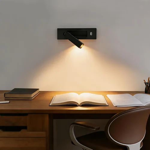 Vista 8 de Luz de lectura montada en la pared con USB, luz LED de lectura de cabecera con interruptor, luces de lectura empotradas ajustables para cabecero