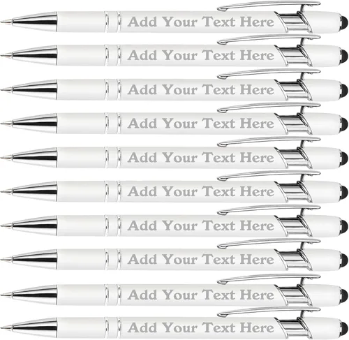 Vista 102 de Bolígrafos personalizados a granel grabados personalizados con punta de lápiz capacitivo, bolígrafos personalizados de tinta negra, regalos