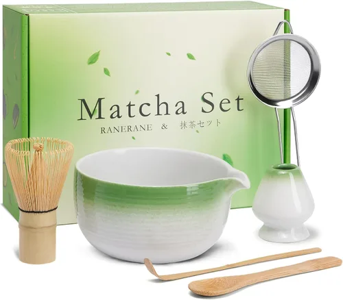 Vista 9 de Pink Ceramic Matcha Set, 6 Pcs - Bowl, Whisk (Chasen), Holder, Sifter, Bamboo Scoop & Spoon Rosa