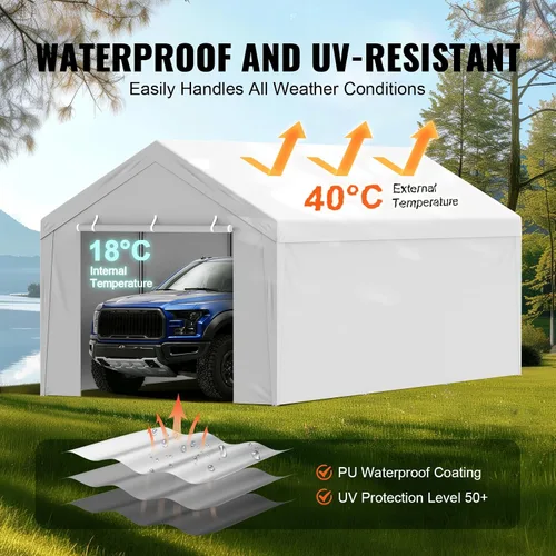 Vista 69 de VEVOR Cobertizo Tienda de Almacenamiento Exterior Portátil Resistente de 6 x 8 x 7 pies, Refugio de Cochera Garaje Impermeable con Puerta Enrollable