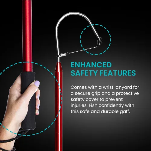 Vista 13 de GAFFER SPORTFISHING Aluminum Fish Gaff Hook Lightweight Fishing Pole with Sharp Stainless Steel Spear Hook Ergonomic Foam Grips, Secure Lanyard