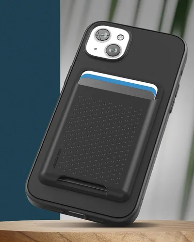 Vista 4 de ENCASED Juego de funda 3 en 1 para iPhone 14 Plus con tarjetero y protector de pantalla (compatible con MagSafe), color negro