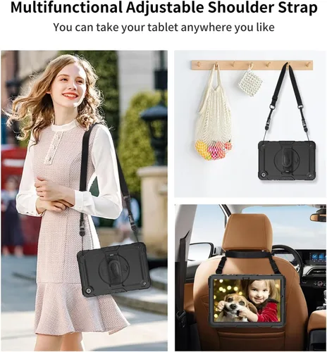 Vista 6 de DUNNO Funda para Samsung Galaxy Tab A9+ Plus de 11 pulgadas 2023, a prueba de golpes con protector de pantalla, soporte giratorio de 360°, correa