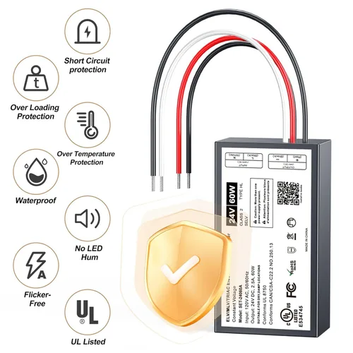 Vista 7 de Controlador LED regulable de 24 V, transformador LED Triac ELV/MLV de 60 W compatible con interruptores Lutron & Leviton, fuente de alimentación