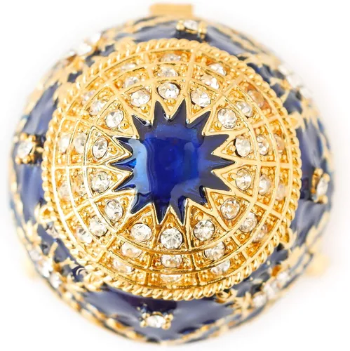 Vista 3 de Apropos Huevo Faberge de estilo vintage pintado a mano con esmalte rico y brillantes diamantes de imitación caja de joyería (azul)