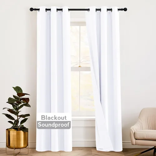 Vista 49 de RYB HOME - Cortinas con cancelación de ruido de 63 pulgadas de largo, juego de 2 paneles, 3 capas totales, cortinas opacas, insonorizadas