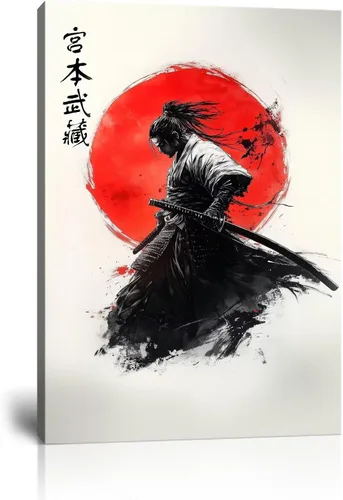 Vista 8 de Arte de pared de samurái japonés para sala de estar y dormitorio, impresiones en lienzo japonesas, póster samurái, arte enmarcado listo para colgar