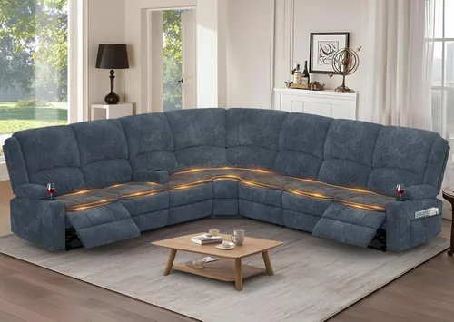Vista 45 de Yolsali Sofá reclinable, sofá reclinable manual de 3 plazas con cojín de 2 niveles, sofás reclinables para sala de estar con consola removible