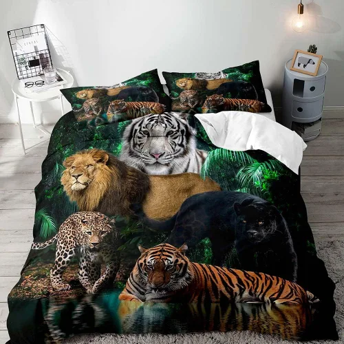 Vista 13 de VIVIHOME - Juego de ropa de cama inspiradora de león de 2 piezas, funda de edredón individual, ropa de cama negra con animales salvajes africanos