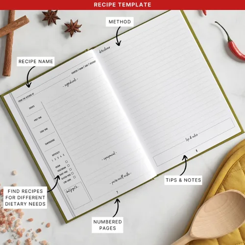 Vista 3 de Libro de recetas en blanco para escribir en tus propias recetas, diario de recetas personales de tapa dura, cuaderno de recetas My Family Cookbook