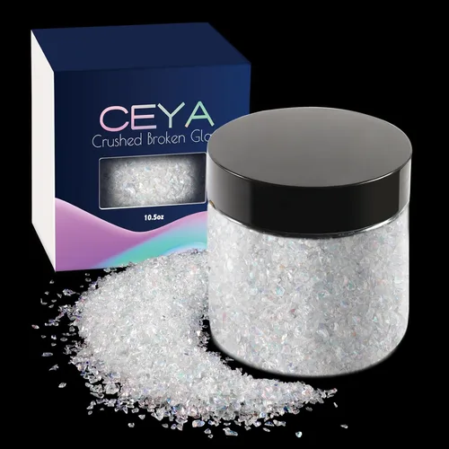 Vista 15 de Ceya - Conjunto de purpurina de vidrio irregular triturado en 32 colores, 640g/ 22.6 oz, chips de cristal metálico roto de 2-4mm, purpurina gruesa