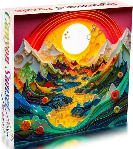 Vista 2 de Bgraamiens Canyon Sunset - Rompecabezas de arte moderno de 1000 piezas, paisaje visual de montaña en 3D, desafío de color único