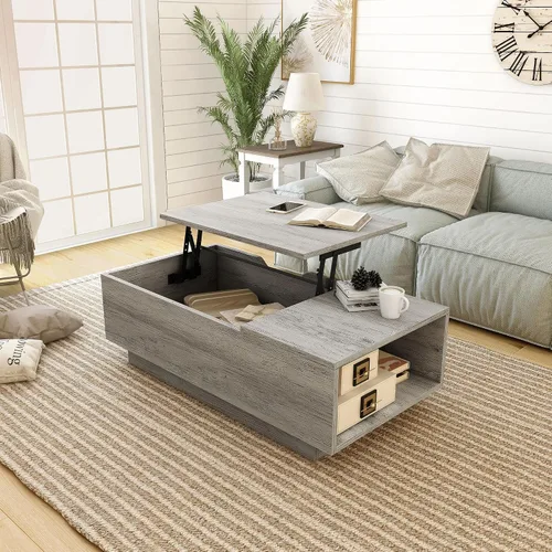 Vista 5 de 24/7 Shop at Home Kianna - Mesa auxiliar elevable de 47 pulgadas con almacenamiento, diseño de granja con compartimento oculto, muebles