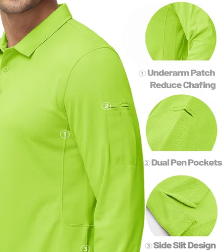 Vista 4 de MAGCOMSEN Camisas polo para hombre, 3 botones, secado rápido, manga larga, tácticas, camisa de golf