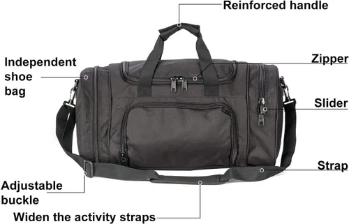 Vista 7 de Bolsa de gimnasio para hombres y mujeres con compartimento para zapatos, deporte, fin de semana, viajes, durante la noche, bolsa de transporte