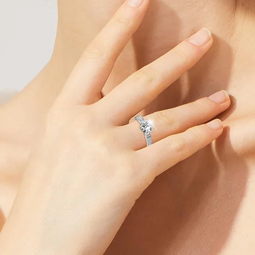 Vista 3 de ATESSON Anillo de compromiso de boda de plata chapada en oro blanco 925 de 1 quilates y 2 quilates, con diamante de imitación, ajustable