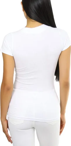 Vista 4 de ToBeInStyle Camiseta básica de manga corta con cuello en V para mujer