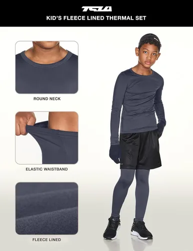 Vista 3 de TSLA - Conjunto de ropa interior térmica para niños y niñas, pantalones largos con forro polar suave, capa base de invierno superior e inferior