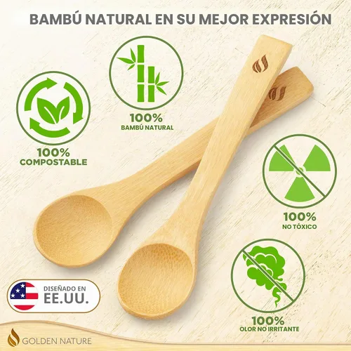 Vista 2 de Juego de cucharas de bambú (5 unidades), cucharaditas de cocina pequeñas, pequeñas cucharas de madera perfectas para azúcar, especias, condimentos