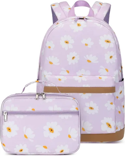 Vista 9 de 3 piezas de mochila con estampado de margaritas para niños, mochila de escuela primaria, mochila para estudiantes de primaria, mochila para Negro