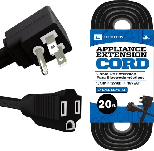 Vista 14 de Cable de extensión resistente de 3 pies, 14 AWG, 15 A, 125 V, 1875 W, enchufe plano de 3 puntas, certificación ETL, cable de extensión