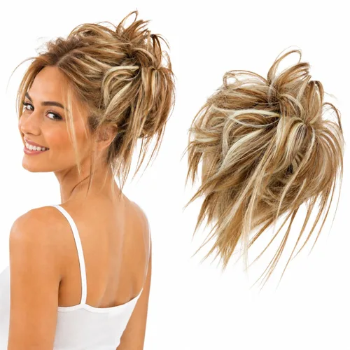 Vista 17 de CAISHA Prettyshop - Banda elástica XXL tipo postizo de cabello voluminoso ondulado, ideal para peinados recogidos de novias o rodetes desaliñados