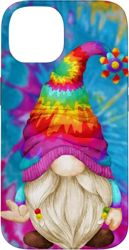 Vista 4 de Funda de gnomo de signo de paz para mujer, diseño de gnomo hippie de teñido anudado para iPhone 16