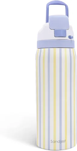 Vista 44 de Botella de agua de acero inoxidable con bandera estadounidense, aislada al vacío, tapa de botón, 32 onzas, regalos para patriota 4 de julio