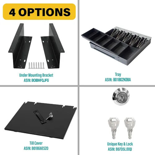 Vista 7 de HK SYSTEMS Cajón de efectivo negro resistente frontal de 16 pulgadas "acero inoxidable" con 5Bill/5Coin