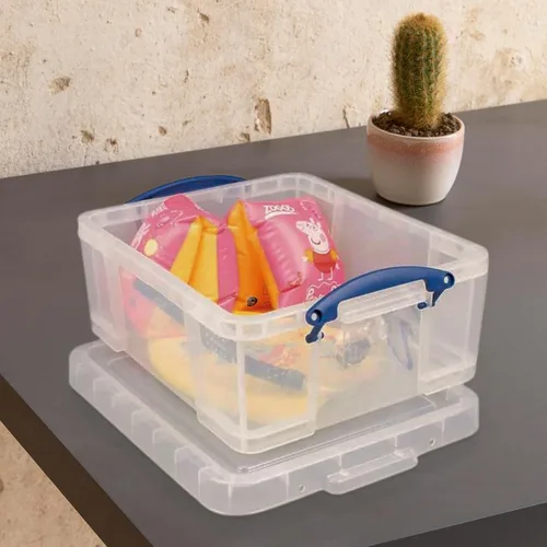Vista 5 de Really Useful Box - Contenedores de plástico para almacenamiento de 17 litros con tapas de cierre y clip, transparentes