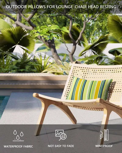 Vista 3 de Fundas de almohada impermeables de rayas azules y amarillas con correa elástica, diseño moderno a rayas