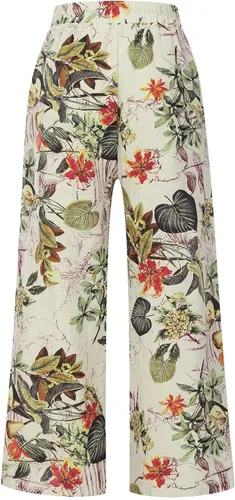 Vista 3 de PANOEGSN Pantalones de lino para mujer, talla grande, pantalones bohemios de cintura alta, estampado floral, pantalones de preppy, ropa casual