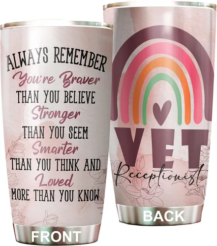 Vista 28 de Vaso de recepcionista veterinario de acero inoxidable de 20 onzas, hermoso regalo de recepcionista veterinario de flores para cumpleaños, regalos
