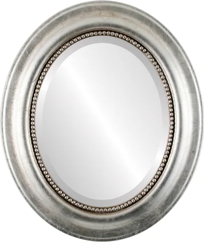 Vista 18 de OVALCREST Espejo de pared ovalado biselado para decoración del hogar, estilo patrimonial, espray plateado, dimensiones exteriores de 25 x 29 pulgadas