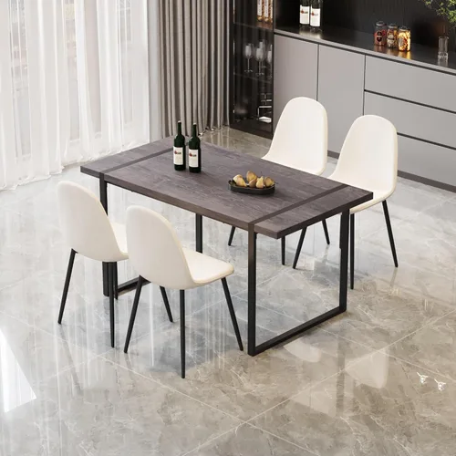Vista 9 de Juego de mesa de comedor moderno para 4, juego de mesa y sillas de cocina de madera, juego de mesa de comedor de 5 piezas con 1 mesa de MDF y 4