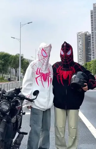 Vista 5 de Sudadera con capucha de Spider Hip Hop Spiderweb con cremallera completa, estilo punk