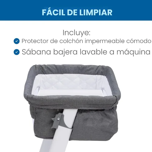 Vista 7 de Simmons Kids By The Bed City Sleeper Moisés - Cuna portátil de altura ajustable con ruedas y malla transpirable, tweed gris