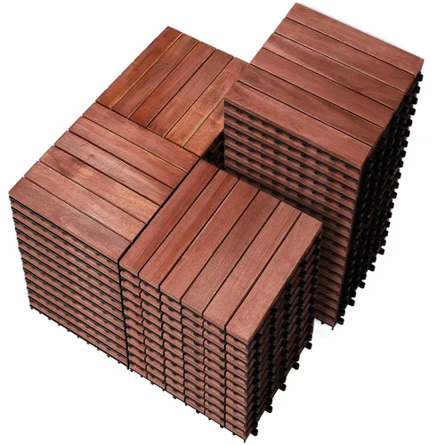 Vista 23 de PrimeZone - 9 azulejos entrelazados de madera de acacia sólida para terraza, patio, 12 x 12 pulgadas, impermeables, para interiores y exteriores