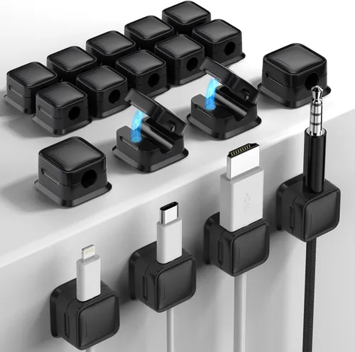 Vista 11 de Paquete de 8 Organizadores de Cables con Soporte, Costop Fuerte Adhesivo Magnético para Gestión de Cables de Escritorio, Fácil de Abrir, Organiza