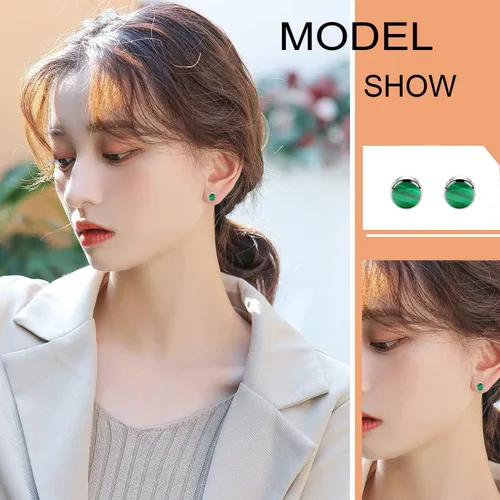 Vista 4 de Titanium Stud Earrings for Women Girls Earrings 4mm Natural Stone Gemstones Hypoallergenic Earrings Nickel Free Black Onyx Earrings for Women