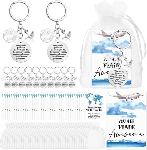 Vista 7 de Tondiamo Flight Attendant Gifts Bulk Airplane Keychain with Thank You Cards for Travel Adventure Party Favor Holiday Gift