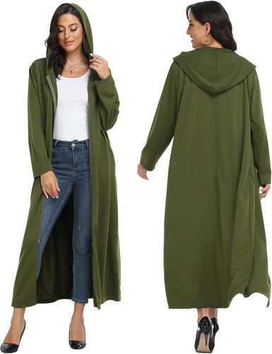 Vista 3 de Laurel Snow Bata larga con capucha y cremallera para mujer, bata de baño de manga larga, camisón suave con bolsillos